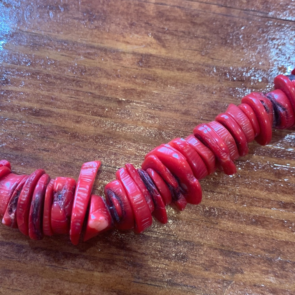 Red Coral with Turquoise Clasp Navajo Necklace - Picture 7 of 17